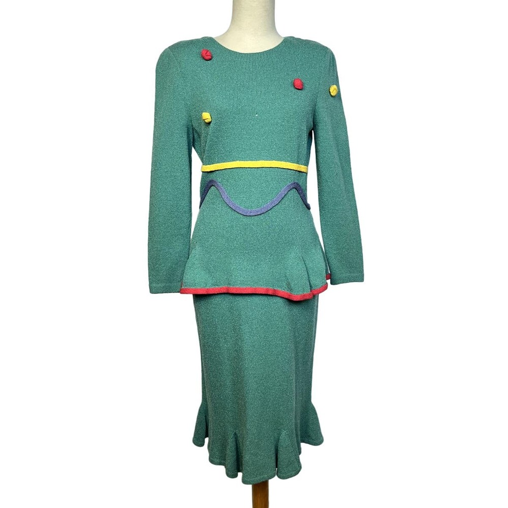 1990s Teal Knit Skirt Set | Bust 36 - 38 | Waist 26-29 | Vintage VTG
